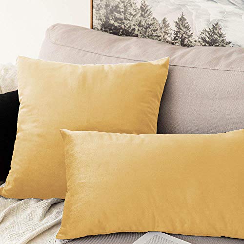 Image of Khooti Velvet Cushion Cover Pack of 1-17 inch x 27 inch / 43 x 69 cm - Wheat - Soft Pillow Covers Cushion Case for Sofa Bedroom Livingroom Chair Car, Cushion Cover