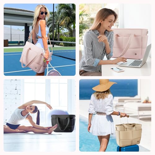 BOSTANTEN Puffer Tote Bag for Women Travel Tote Bag with Trolley Sleeve Lightweight Quilted Laptop Nurse Bag with Zipper2