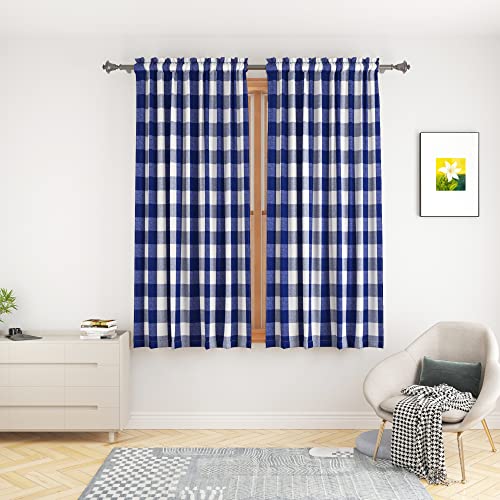 UPOPO Buffalo Karo Fenstervorhänge, 121.9 cm lang, Wohnzimmer, Schlafzimmer, Baumwolle, kariert, Gingham-Bauernhaus, rustikale Dekorationsvorhänge, 2 Paneele, Stangentasche, Weiß, 132.1x122.9 cm