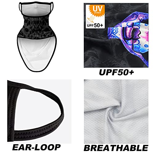 Obacle Bandana Face Mask With Ear Loops Neck Gaiter Face Mask Scarf Face Cover For Men Women (Skull Women Purple Face) #TOP2