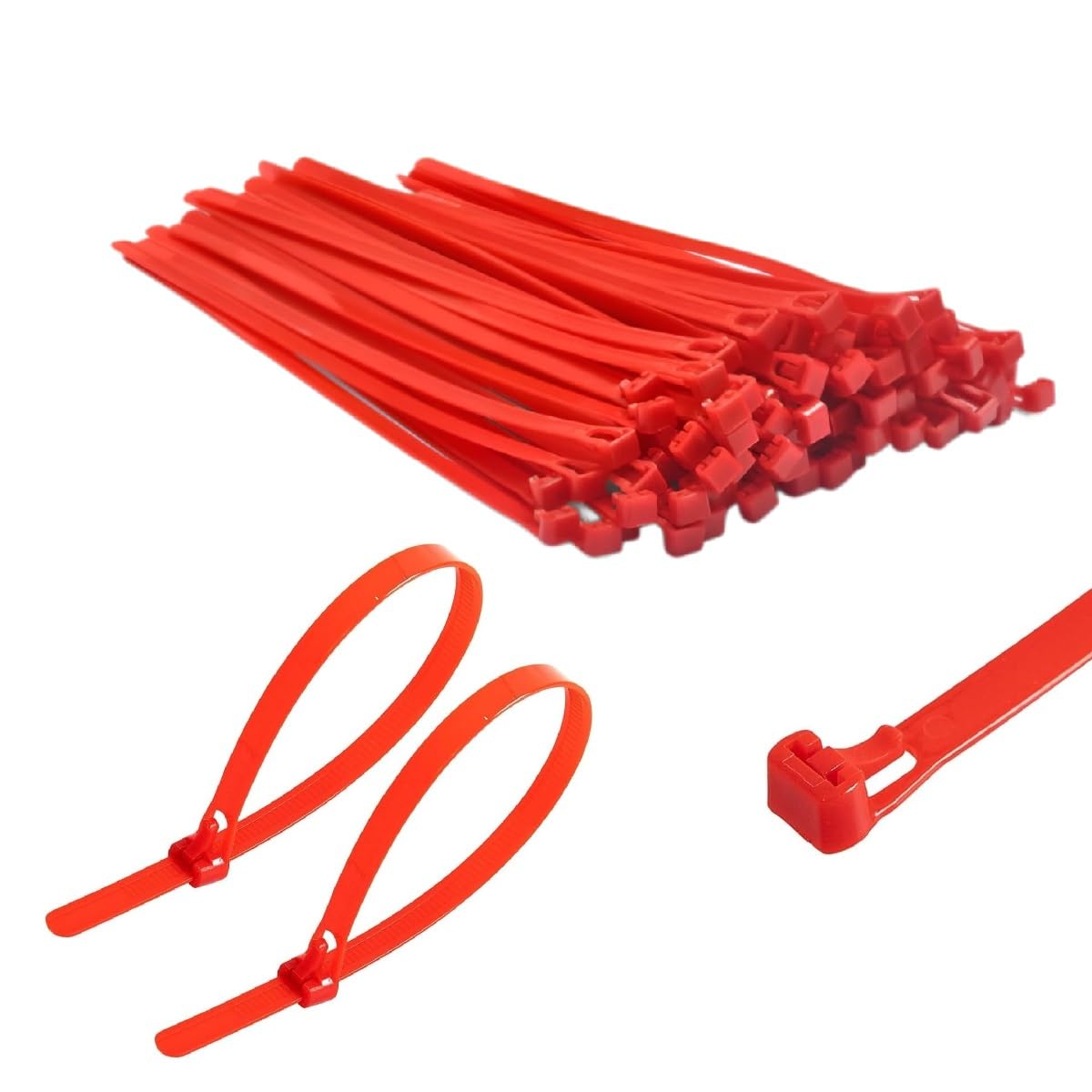 Terf Red Terf® 50 Pcs Reusable Cable Ties 250Mm (10'') X 7.6Mm Heavy Duty Nylon Releasable Adjustable Wire Cable Ties Zip Wraps Plastic Tie For Home Office Garden Garage Workshop Diy Purpose Use