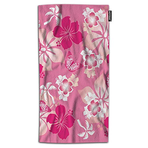 AOYEGO Hibiscus Bath Towel Hawaii Tropical Pink Flower Blossom Spring Elegance Bath Hand Towels Decorative 64X32 Inch Soft Polyester-Microfiber for Beach Bathroom Home