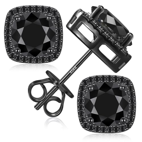 Gugots Moissanite Halo Square Stud Earrings Screw Back 925 Sterling Silver Lab Brilliant D Color VVS1 Clarity Hypoallergenic Earrings for Women Men Black 0.3CT 4MM*2