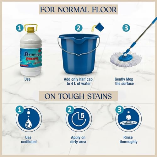 Image of Hommies White Phenyl Floor Cleaner 5L - Multi-Purpose Disinfectant Liquid | Anti-Bacterial Surface Cleaner for Hospitals, Homes & Bathrooms | 10X Stain Removal