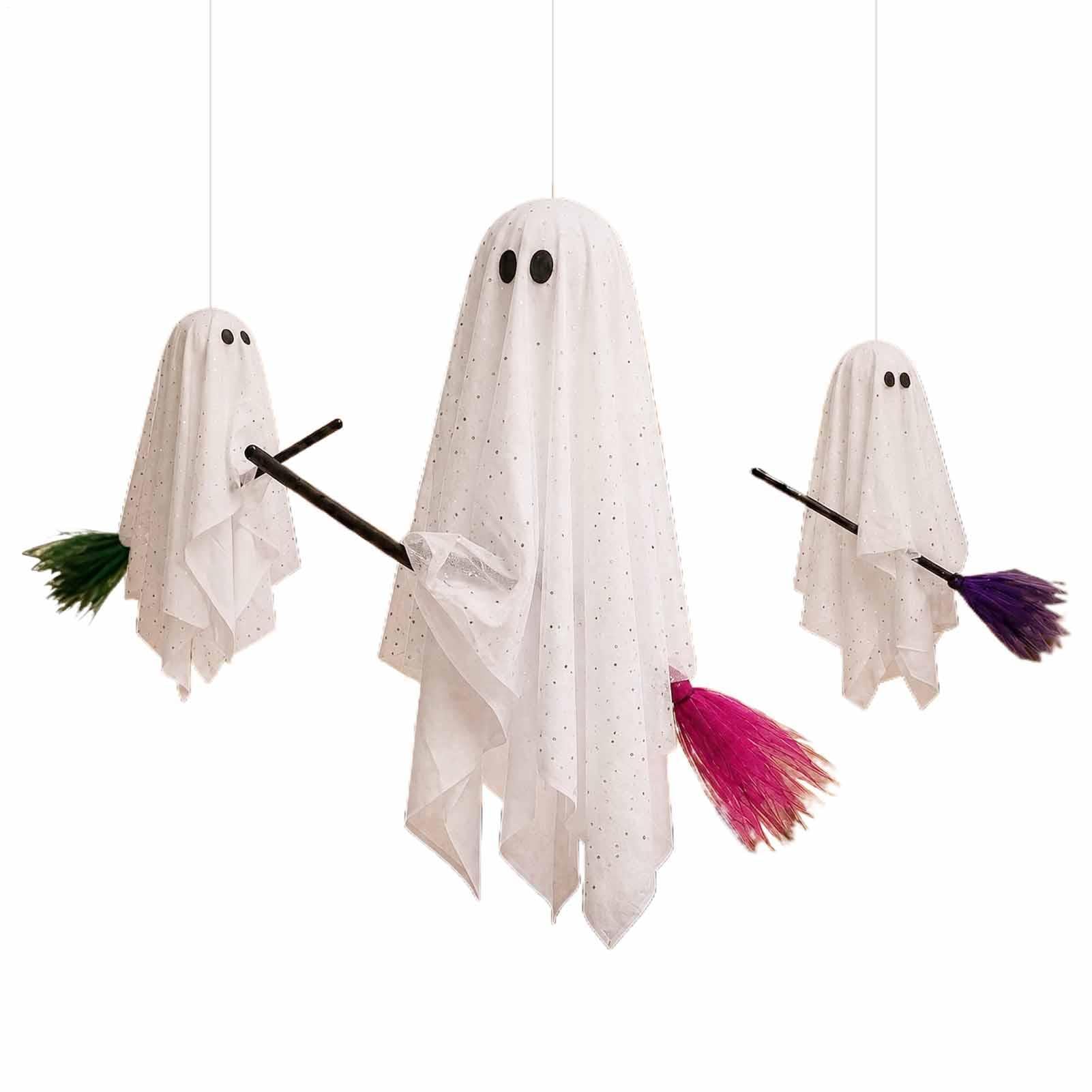 Świecący duch Halloween dekoracja upiorne latająca miotła rekwizyty