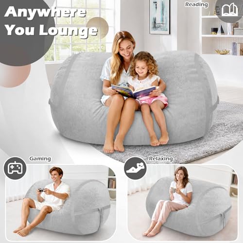 Image of 4FT Bean Bag Chair 4'Big Bean Bag Chairs with Adults, Large Beanbag Chair | Bean bag Lounger with Machine Washable Cover Luxurious Velvet Fabric, Comfy Chairs for Living Room, Bedroom, Dorm, Lightgrey