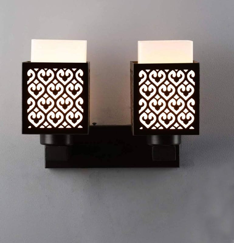 ASHA AMBIANCE Wooden Double Wall Lamp, Artistic Wall Sconce with Soft Lighting with Elegance, Modern Design, Energy-Efficient LED Lighting for Bedrooms, Living Rooms, Drawing Rooms 56