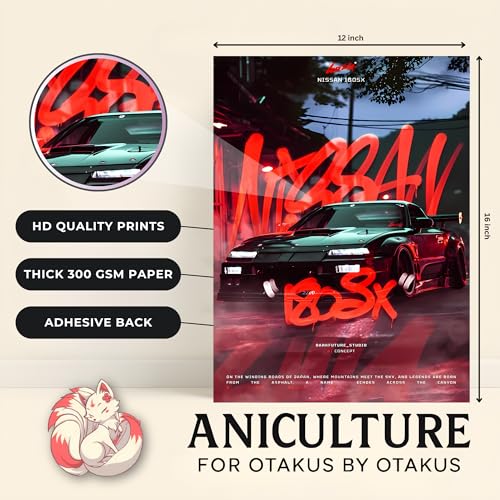 Image of Aniculture JDM Car Poster Bundle - BMW Beamer, Nissan GTR & 180SX A4 HD Wall Art, Vibrant Colors, 300 GSM Thick Cardstock | Modern Room, Bedroom & Office Decor