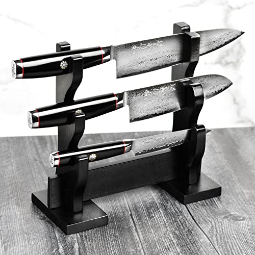 Yaxell Ypsilon Sg2 Knife Set, 3 Piece With Katana Stand - 193 Layer Stainless Damascus #TOP2