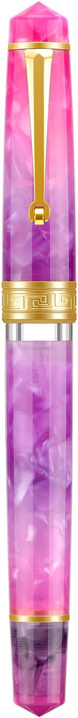 Asvine P20 Gradual Purple Piston Fountain Pen, Iridium Fine Nib Gold Trim Resin Pen Smooth Writer Collection with Case Set