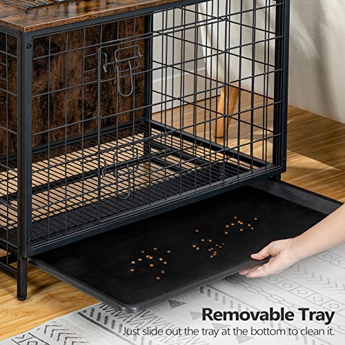 Alloswell Dog Crate Furniture, 31.5" Indoor Dog Kennel, Wooden Dog Crate End Table, Dog Furniture With Removable Tray, Double Door Dog Cage For Small/Medium/Large Dogs, Rustic Brown Dchr0201 #TOP3