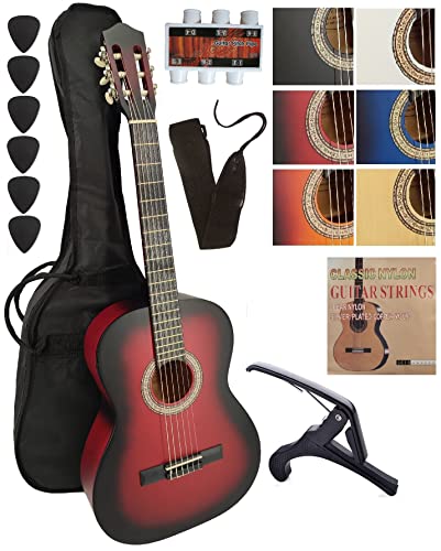 Pack Guitare Classique pour GAUCHER 3/4 (Enfant 9 à 12 Ans) Avec 6 Accessoires ~ Neuve & Garantie (Rouge)