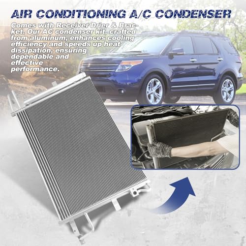 Image of Air Conditioning A /C Condenser Compatible with Ford Explorer 2011-2019 V6 3.5L Naturally Aspirated # BB5Z19712A, EB5Z19712A