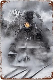 Metal Tin Sign Painting Vintage Steam Locomotive Railroad Train Poster Wall Decoration Art Posters Vintage Gifts Metal Tin Painting (8x12inch)