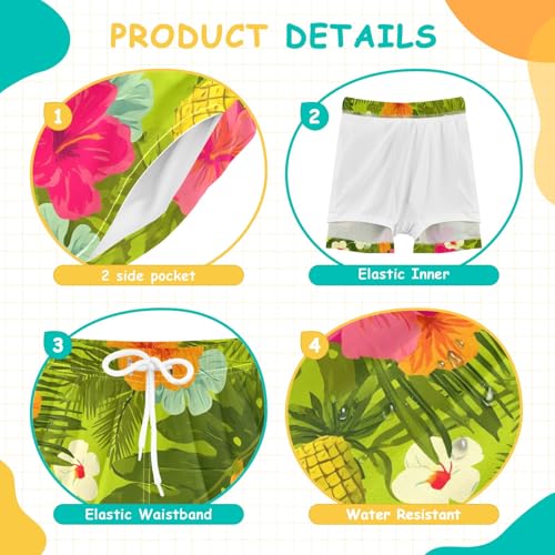 Bolaz Toddler Boys Swimwear Swim Trunks with Compression Liner 4T Hibiscus Pineapple Green4