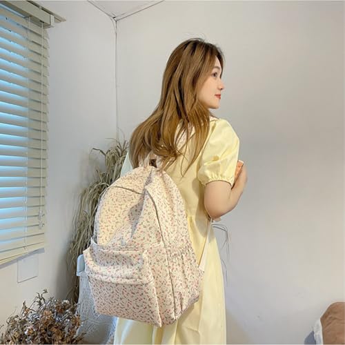 MATISUN Pink Floral Backpack, Aesthetics Cute Floral Bookbag, Large Nylon Bookbag for Daily Commute & Weekend Trips (Pink flower)2