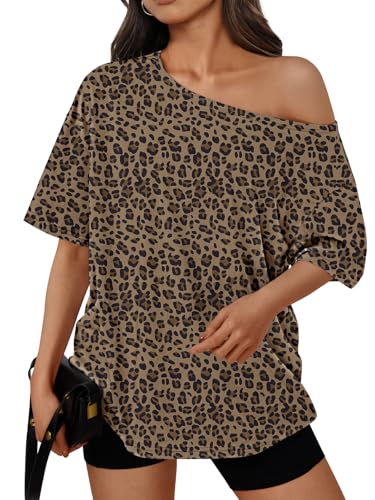 Image of Trendy Queen Womens Off the Shoulder Tops Oversized Summer T-Shirts 2026 | Breathable Strenchy Comfort Material Short Sleeve Basic Oversized Tees Casual Workout Gym Y2k Going Out Clothes