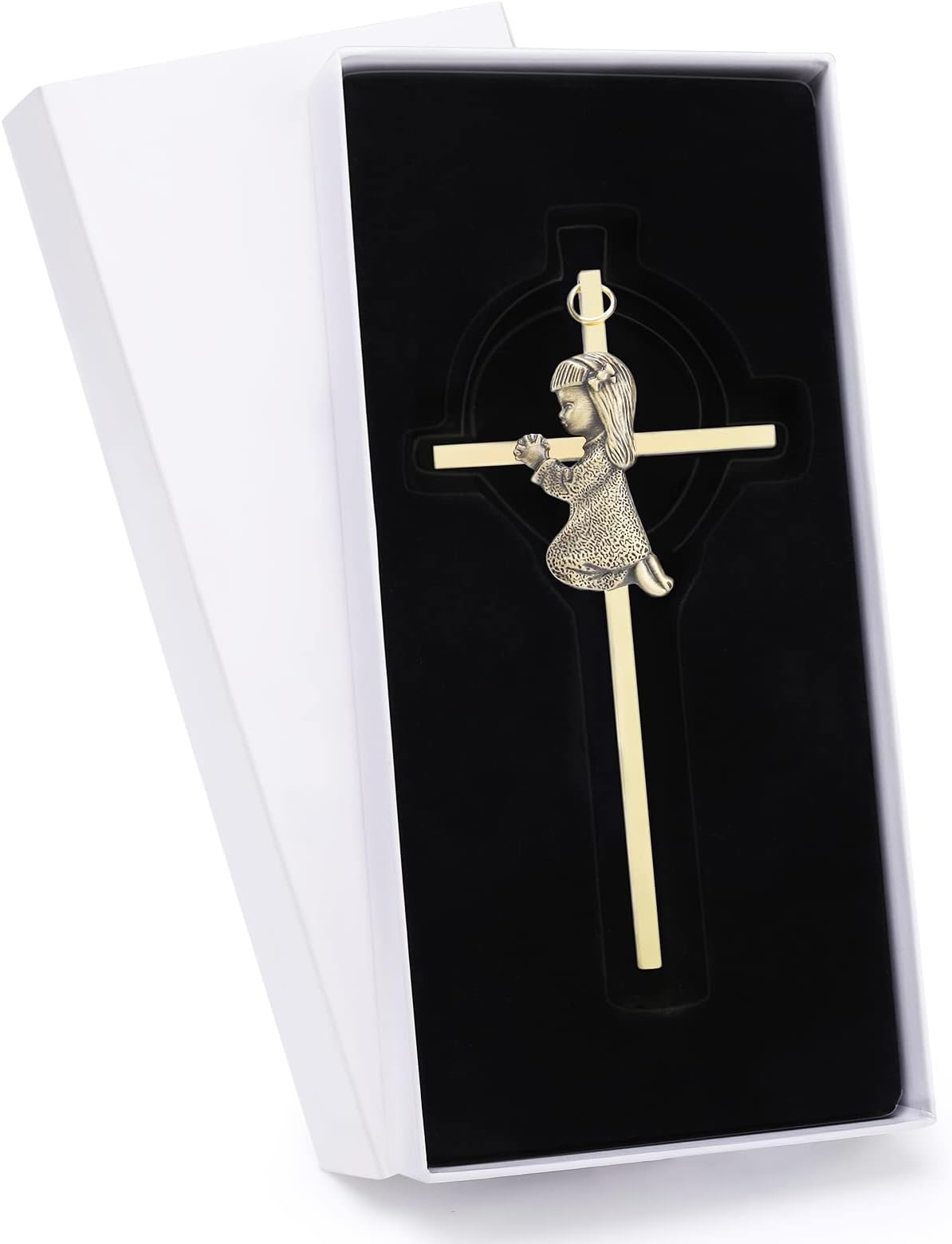 DCCXN Baby Wall Cross Baptism Gifts for Girls, 6 Inch Gold Praying Baby Girl Crosses for First Holy Communion, Christening, Baptismal Cross Decor-Gold Girl Crosses
