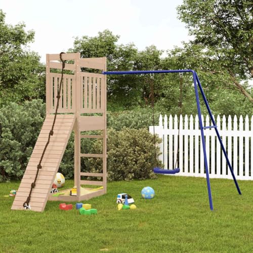 Outdoor Playset Durable Natural Wood for Kids, Garden Backyard Play, Swing and Slide, Fun Playhouses, Play Equipment for Toddlers & Childrens, Pine, Set
