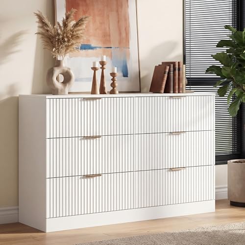 Image of MALOL White Chest of Drawers, Dual Anti-Tip Design Wooden Chest of Drawers, 6 Drawers with Metal Handles, Modern Storage Unit for Bedroom Living Room Entryway