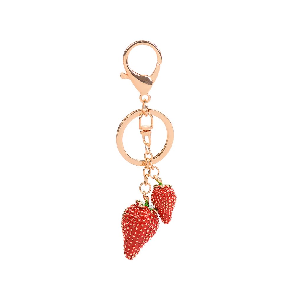 Arfuka Unisex Red Keyring Rhinestone Strawberry Model Pendant Keychain Key Ring Bag Charm Jewellery Christmas Birthday Gift Keyrings Key Chain Key Ring Holder For Women
