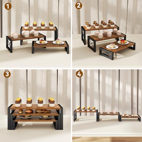 Miniatura 8 de Ibuyke Bandejas Para Tartas, Juego De 3, Expositor Grandes De Madera Para Dulces Y Aperitivos,Soportes Para Tartas,Bandeja De Exhibición Para Decoración, Muñecas, Alimentos, Perfumes, Marrón Tlj019h