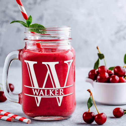 Personalized Mason Jar Split Script Monogram Initial And Name Laser Engraved 16 Oz Drinking Glasses Customized Mug Birthday Gift For Women And Men #TOP3