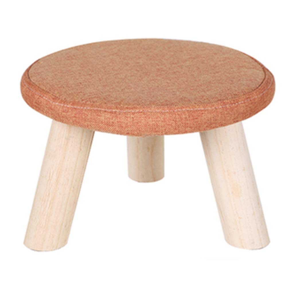 Tabouret pouf orange en bois et tissu de salon 28x18 cm