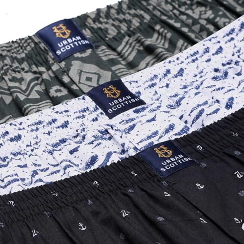 Image of Urban Scottish Ultra-Comfortable Men's Boxer Pants (Pack of 3) - 100% Cotton Material with A Stylish Print - Soft and Stretchy Elastic Waist Band - Dynamic Movement and Hardwearing Stitching