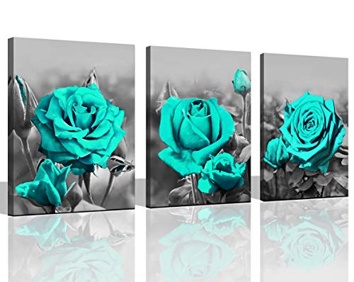 Wall Art for Bedroom Simple Life Black and White Blue Rose Flowers Canvas Wall Art Decor 12" x 16" 3 Pieces Living Room Decoration Office Art Framed Canvas Prints Ready to Hang for Home Decoration
