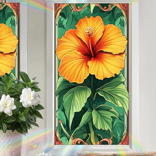 Image of Nuxovilar Yellow Flower Floral Pattern Cling Window Film 17.5x39.3 PVC