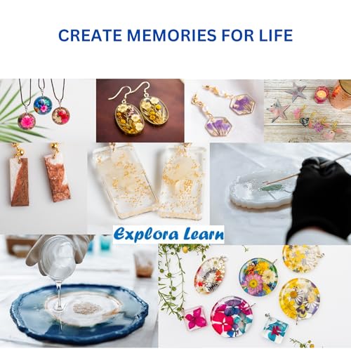 Image of Exploralearn Ultimate Max Resin Art Kit - DIY Alphabet, Earring, Keychain, Coaster with 200 gm Epoxy Resin, Silicone Moulds, Dry Flowers & Stickers - Complete Resin Art Materials with Mica, Glitters, Pigments & Flakes | Multicolor