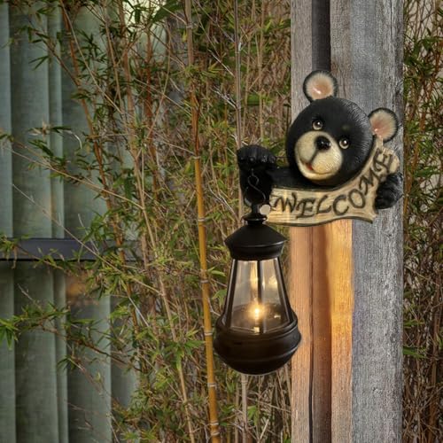 Lampes solaires décoratives étanches et statue d'ours noir pour cour