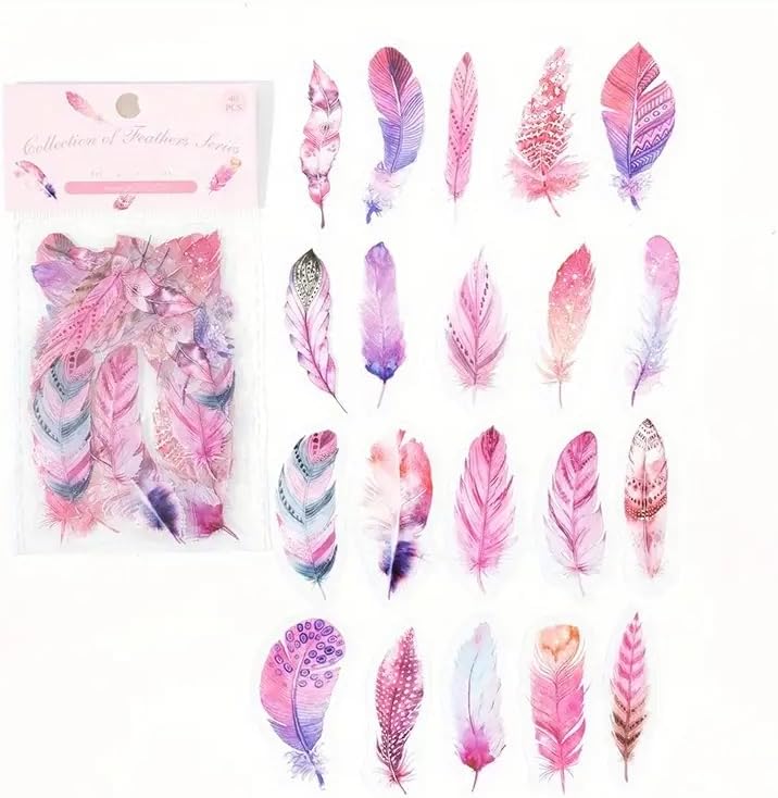 SEDLAV Colorful Feathers Collection Decorative PVC Stickers - Versatile Crafting Kit for Scrapbooking, Diary Labeling, Cup Embellishment, and Phone Decoration - Vibrant and Artistic Adhesive Feathers