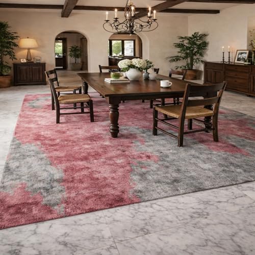 Tapis de décoration abstrait gris et rouge clair design contemporain - 2