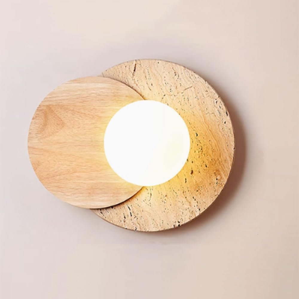 TCHAUSGZUS Wood Wall Sconce Beige Travertine Indoor Lighting Fixture for Bedroom, Living Room, and Dining(Natural)