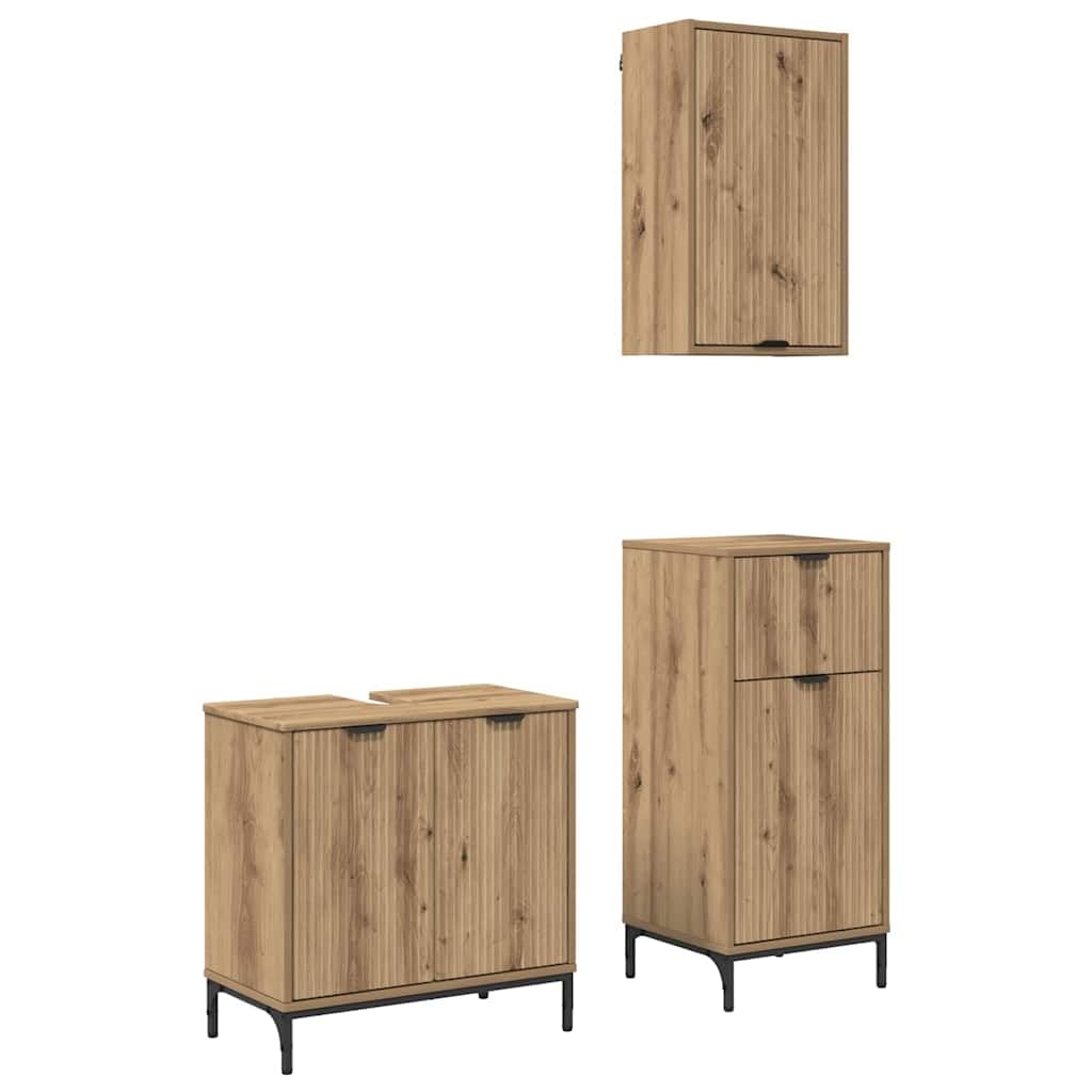 Muebles de baño para organizar el aseo con este juego de 3 piezas de roble artesanal