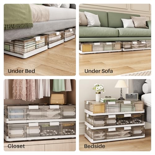 Kitstorack Clear Plastic Under Bed Storage Containers Bins with Lids and 8 Pre-installed Wheels,37.8 Qt, Rolling Foldable Flat Under Bed Organizer Boxes for Clothes Shoes Clothing Bedroom by Kitstorack - Image 9