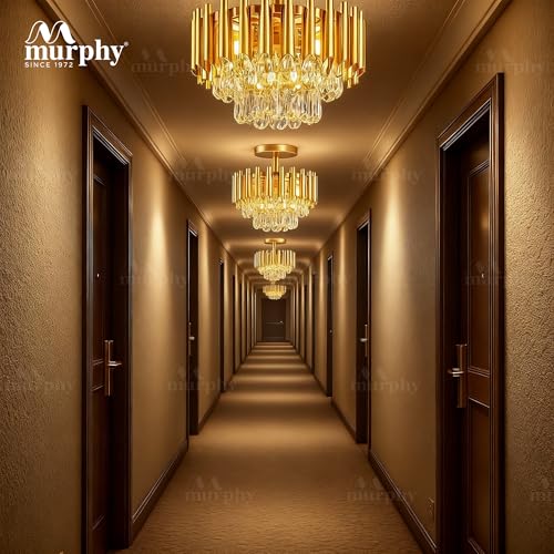 Image of Murphy Radiance 300mm Golden Crystal Pendant Light | Modern Round Ceiling Chandelier for Living Room, Bedroom & Hall (Antique Gold, 3-in-1 LED Plate - Warm White, Natural White, Cool White)