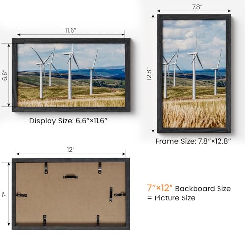 Image of 7x12 Picture Frame,Solid Oak Wood 7 inchx12 inch Photo Frame, Black Color Tempered Real Glass 7 by 12 Wooden Frames with No Mat,12x7 Picture Frames for Wall or Tabletop Display
