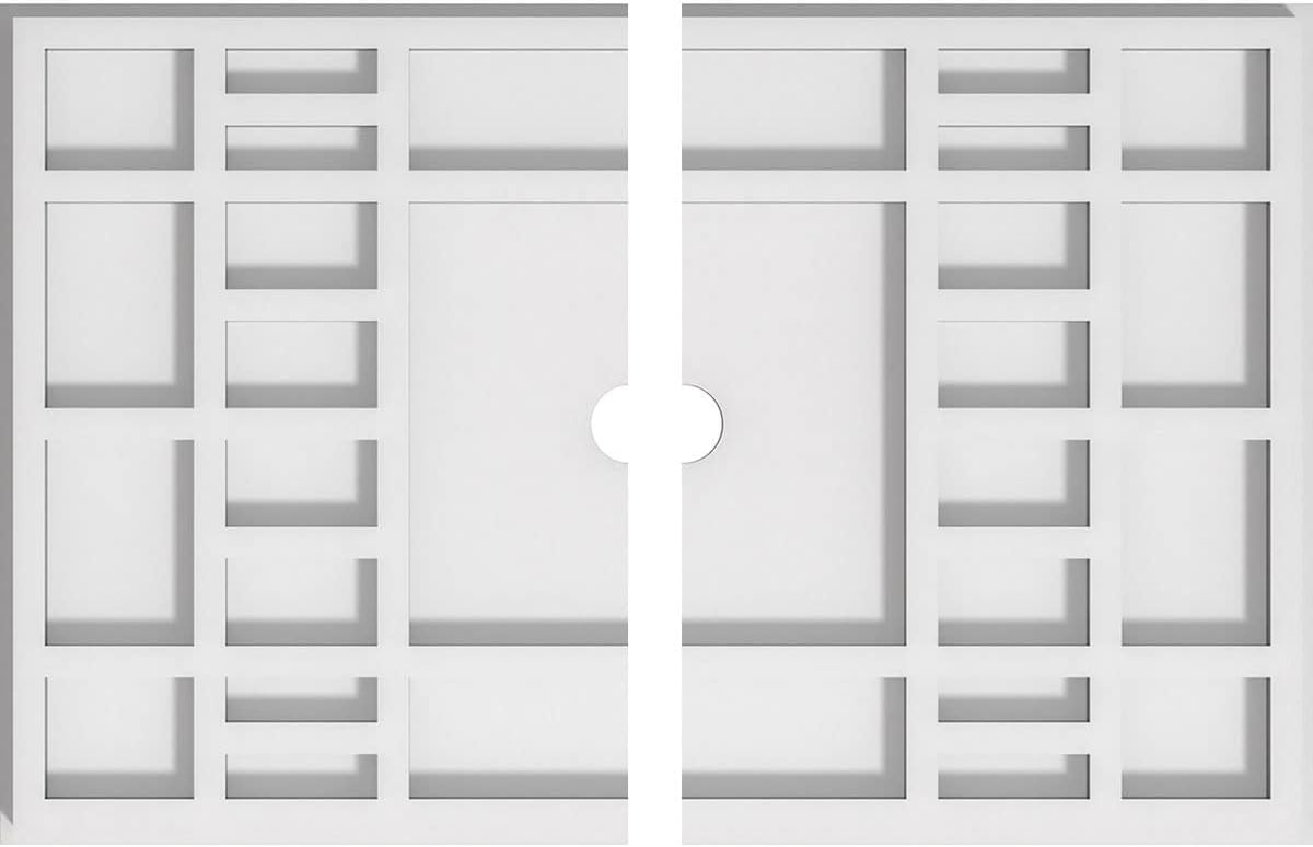 Ekena Millwork CMP16X10BX2-01000 Beaux Architectural Grade PVC Contemporary, Two Piece Urethane Ceiling Medallions 16"W x 10 5/8"H x 1"ID x 5 1/2"C x 1"P