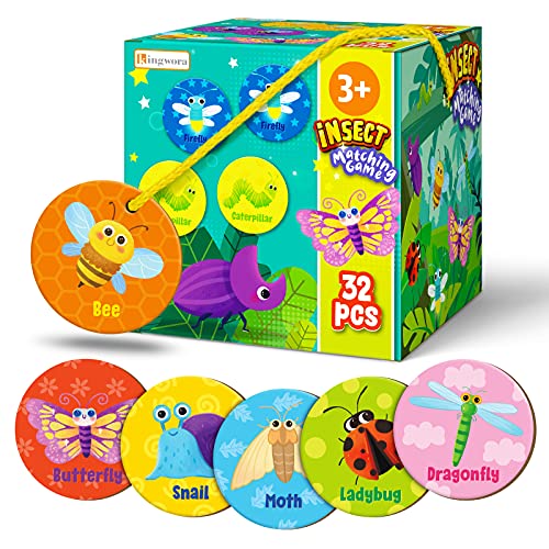 Memory Card Game - 16 Pairs Bug Insect Memory Games for Kids 3 and Up, Memory Matching Game for Toddlers 2-4 Years,Non Toxic Preschool Educational Matching Game