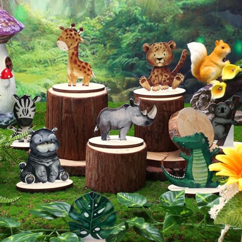 Geetery LEC-GEETERY-2253 12 Pcs Woodland Animals Wooden Animal Cutout Shapes Forest Painted Woodland Baby Shower Decorations Woodland Creatures Wood Table Centerpieces thumb #1