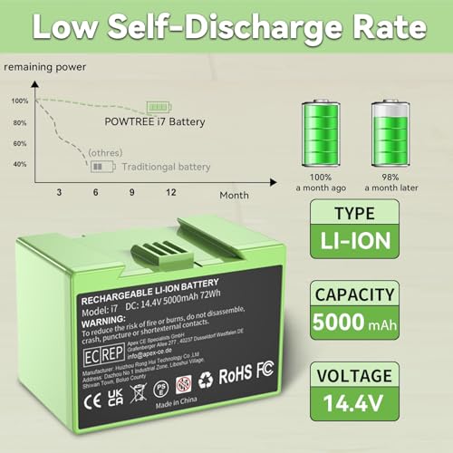 Image of POWTREE 5000mAh ABL-F 72Wh Replacement for iRobot Roomba i7 Battery Compatible with e and i Series 3159 i8 j7 j7+ 7158 7150 7550 7558 3150 i4 i4+ 4150 i8 e6 e5150 e6198 Vacuum Cleaner