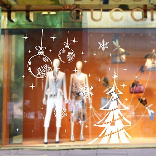 Boodecal Christmas Decorations Hanging Balls Shinning Stars Snowflakes And White Christmas Tree For Home Shop Window Coverings Decor Wall Decals Stickers Holiday Celebration Presents #TOP2