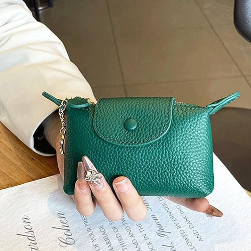 Image of Green Leather Mini Pouch, Zip Coin Wallet Holds Bills, Coins & Lipstick