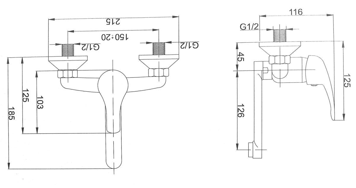 Rubinetto da parete per lavabo, con erogatore corto, miscelatore monocomando B292
