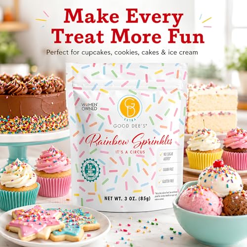 Image of Good Dees Keto Rainbow Sprinkles (1g Net Carbs Per Serving) - Sugar Free Low Carb Keto Dye Free Sprinkles Made with Natural Coloring & Gluten Free | Topping for Cookie, Cake Decoration & Ice Cream