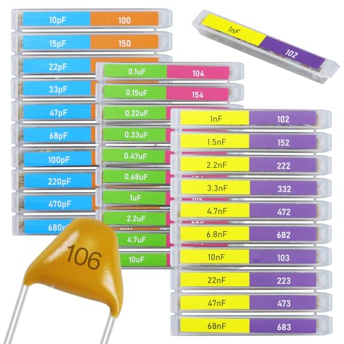 Lot de 300 condensateurs monolithiques en céramique 10 pF à 10 uF emballés dans une boîte à grille individuelle