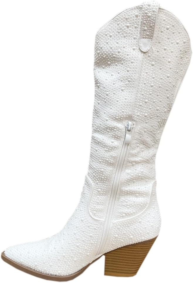 ABSOLEX Women Western Cowgirl Cowboy Pointed Toe Rhinestone Knee High Boots - 第 43/64 張圖片